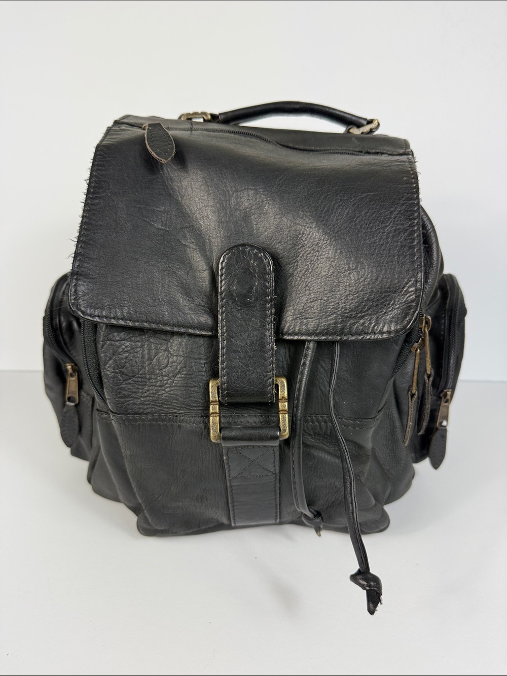 Black Leather Mini Backpack Purse made in Colombia